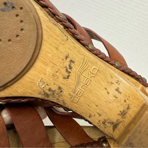 Dansko Brown Leather Strappy Slip On Mule Sandals Womens 6.5 Wood Platform - Picture 3 of 8